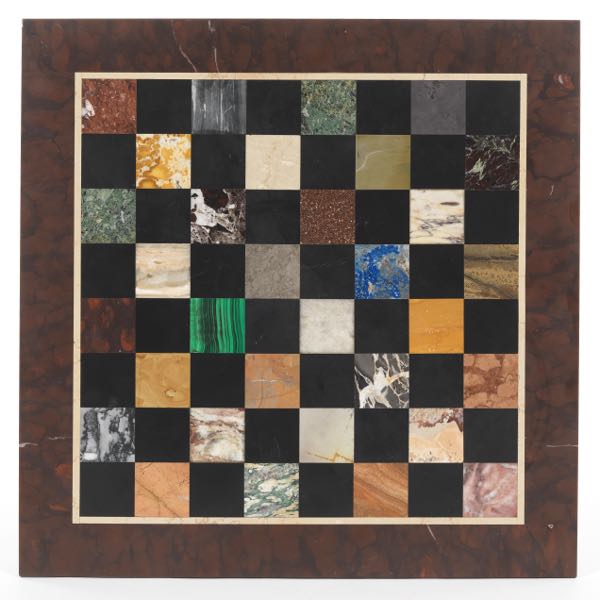 Appraisal: ARTISAN GEMSTONE INLAID MARBLE GAME BOARD x Square form marble