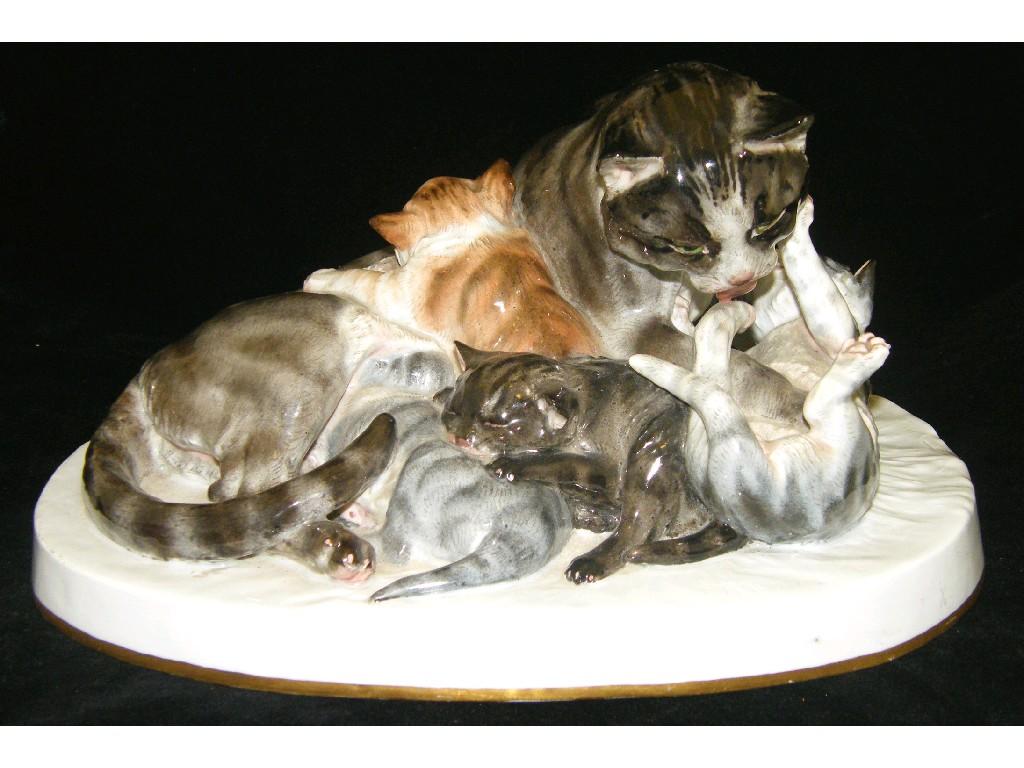 Appraisal: Rare late th century Meissen porcelain group of cats modelled