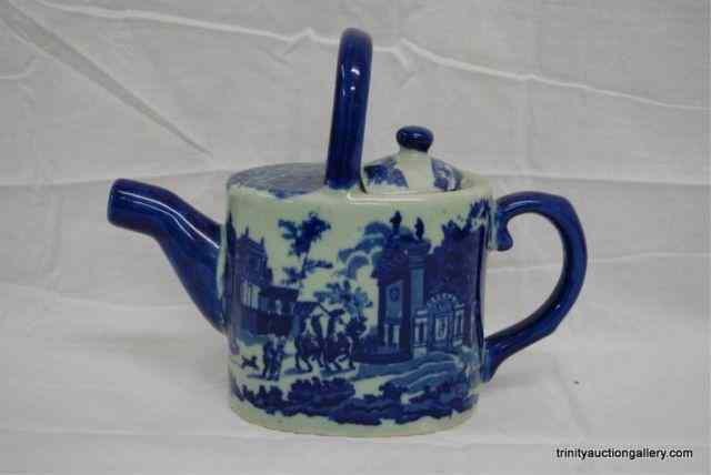 Appraisal: Flow Blue Pottery English Scene Tea PotFrom the estate is