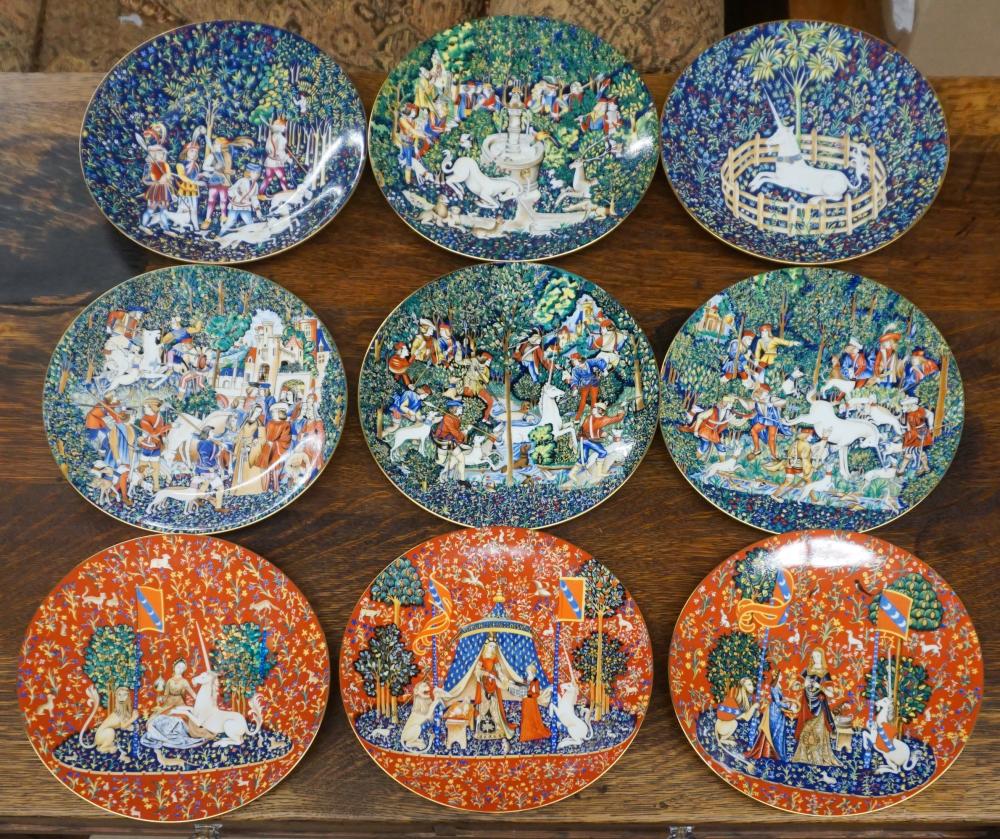 Appraisal: SET OF NINE HAVILAND LIMOGES UNICORN PATTERN CABINET PLATES D