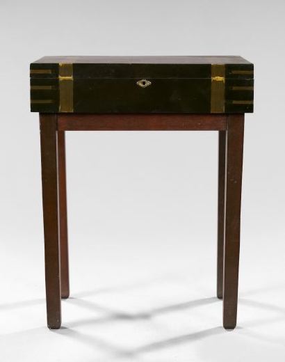 Appraisal: English Brass-Inlaid Mahogany Document Box in the Campaign style mounted