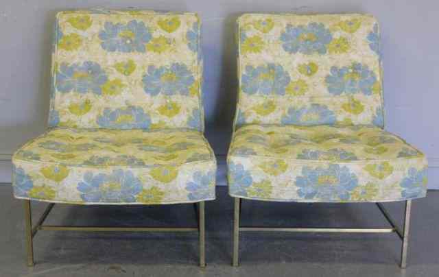 Appraisal: Pair of Unusual Midcentury Brass Lounge Chairs Possibly Dunbar From