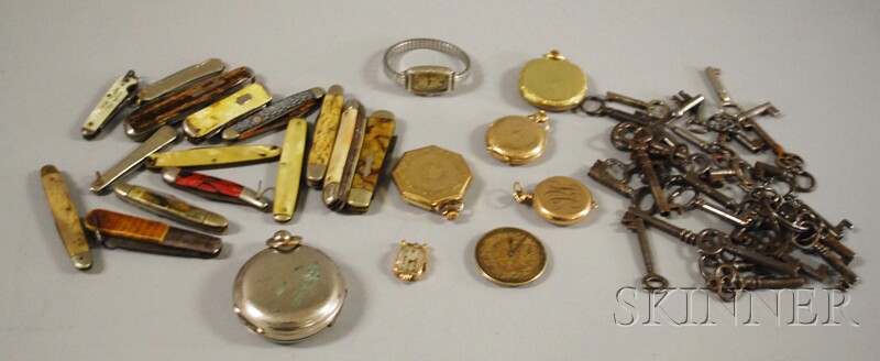 Appraisal: Group of Assorted Pocket Watches Penknives and Keys including Locust