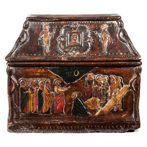 Appraisal: An Italian Polychrome Decorated Salt Box Depicting Scenes from the