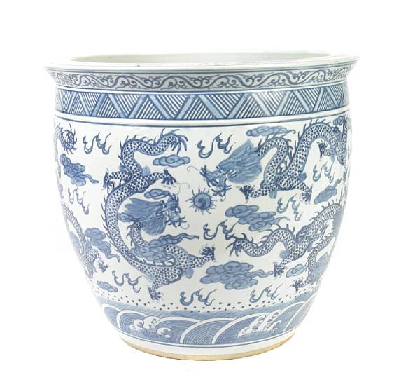 Appraisal: A Chinese blue and white porcelain fish bowl-shaped planter height