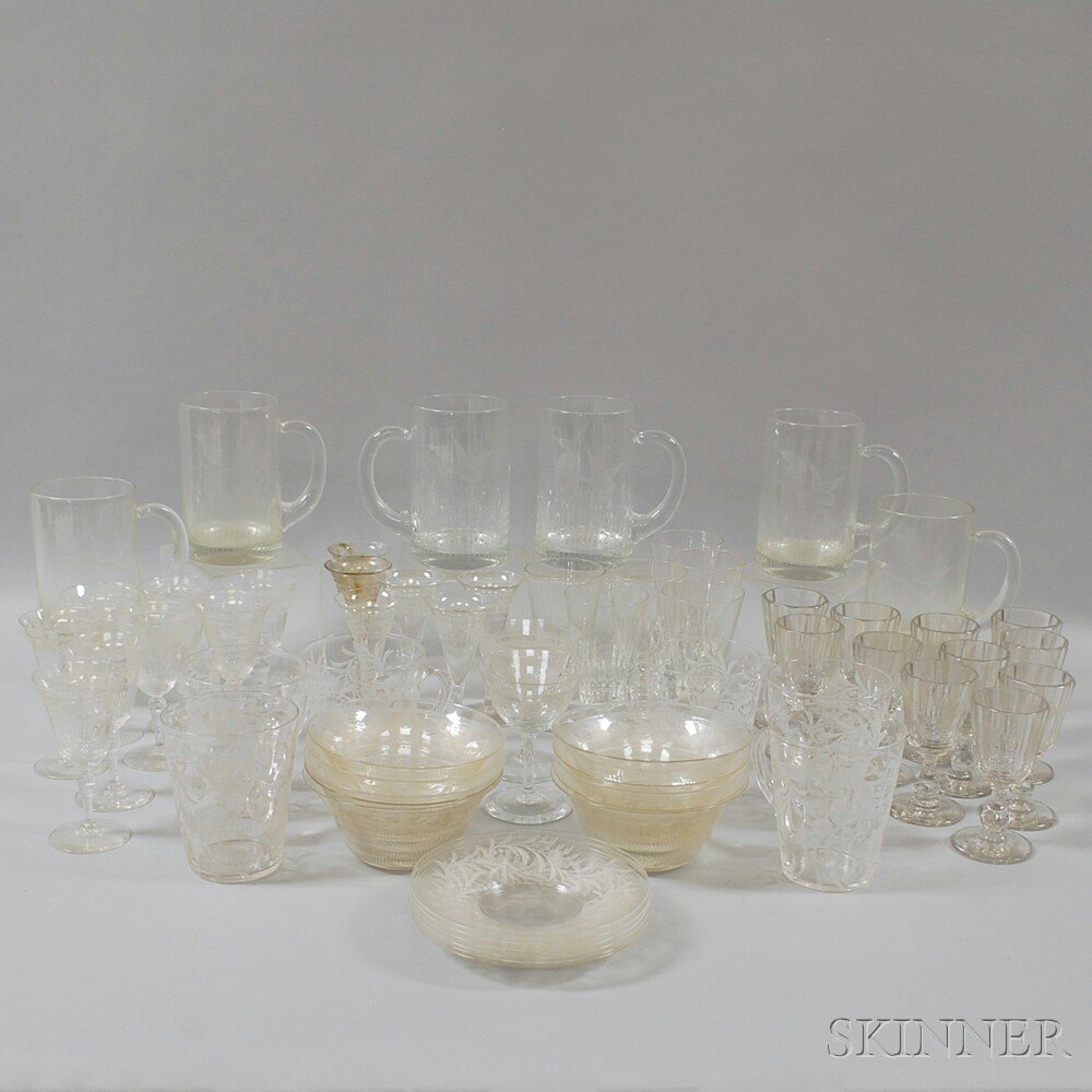 Appraisal: Group of Etched Glassware including mugs aperitifs finger bowls cups