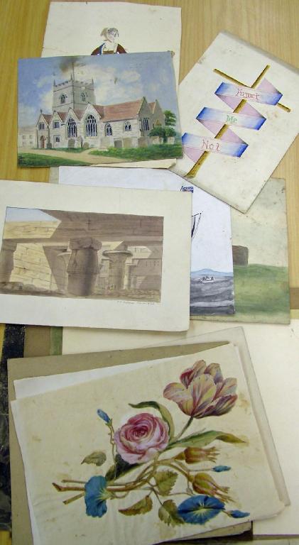 Appraisal: Quantity of th century amateur watercolour studies of landscapes boats