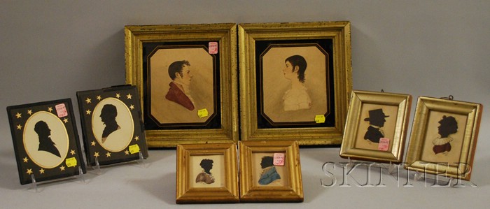 Appraisal: Four Pairs of Framed Profile Portraits and Miniature Silhouettes first