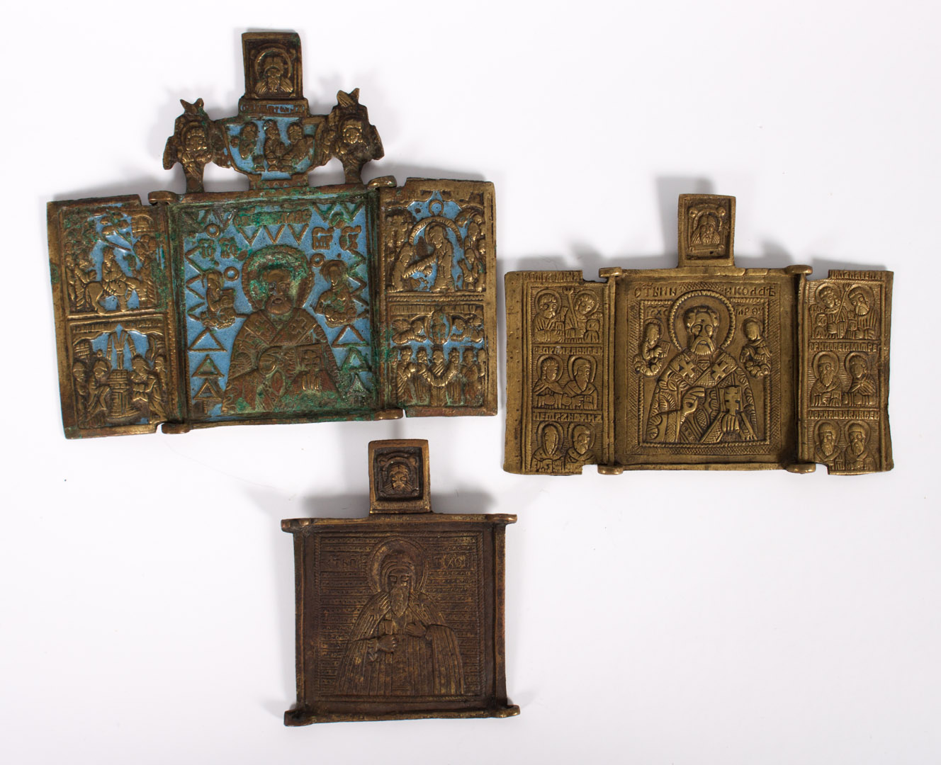 Appraisal: Three Russian brass devotional pieces th century comprising two miniature