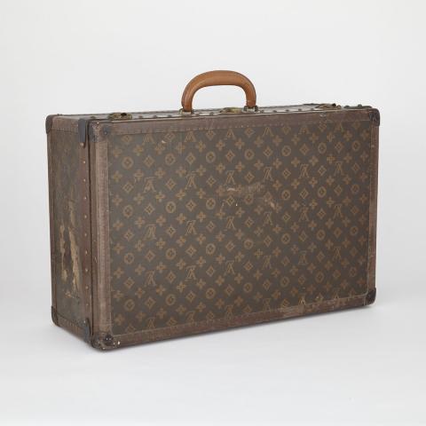 Appraisal: Vintage Louis Vuitton Monogram Alzer Suitcase mid th century linen