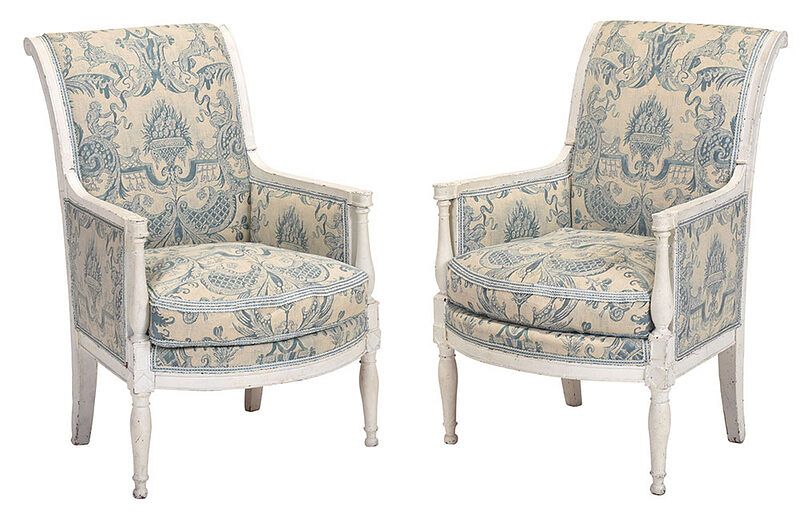 Appraisal: Pair Directoire White Painted Armchairs French circa white painted frames