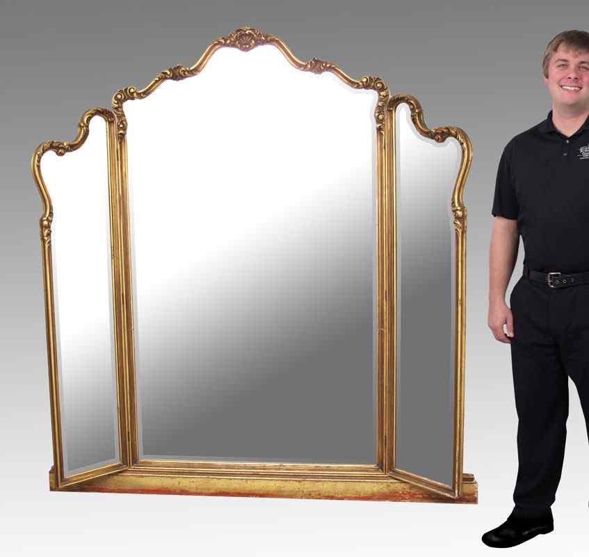 Appraisal: FRENCH TRIPLE DRESSING MIRROR Ornate gilt carved wood mirror two