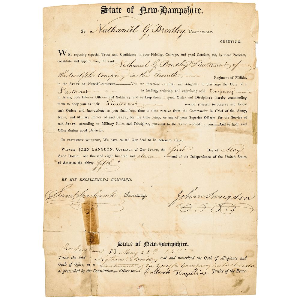 Appraisal: JOHN LANGDON Signer U S Constitution st Senator New Hampshire