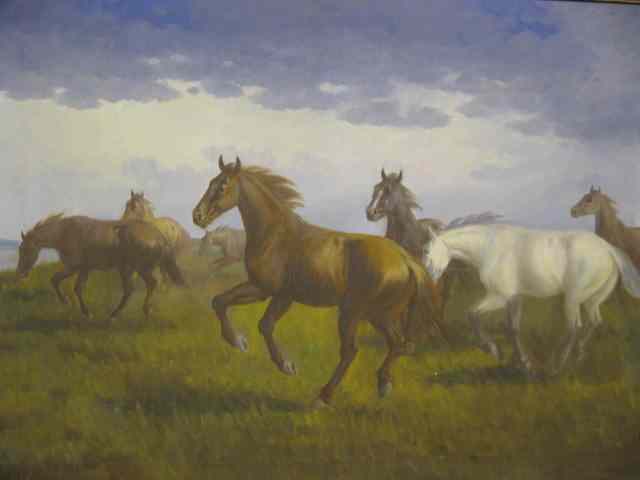 Appraisal: Keepriss Oil on Canvas horses in the field '' x