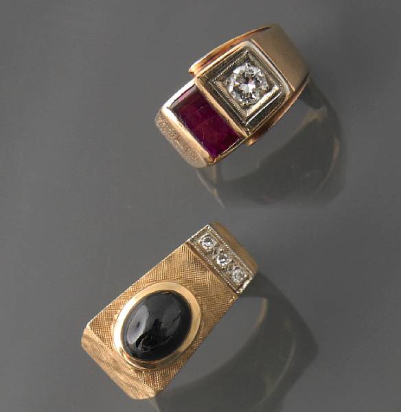 Appraisal: A collection of two gem-set and gold rings