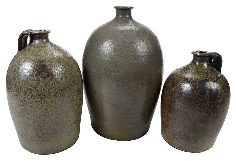 Appraisal: Three E A Poe Stoneware Jugs Cumberland County North Carolina