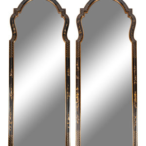 Appraisal: A Pair of Georgian Style Japanned Pier Mirrors th Century