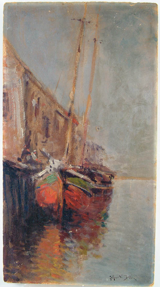 Appraisal: ARTHUR VIDAL DIEHL American - SCHOONER AT DOCK SIDE Oil