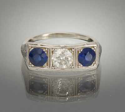 Appraisal: An Art Deco Diamond and Sapphire Ring k white gold