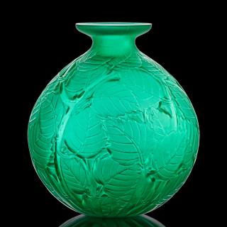 Appraisal: LALIQUE Milan vase green glass LALIQUE Milan vase France des