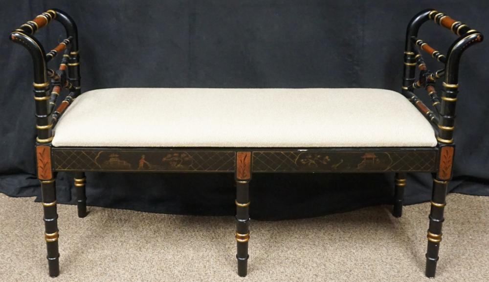 Appraisal: REGENCY STYLE PAINTED WOOD UPHOLSTERED WINDOW BENCH L IN CM