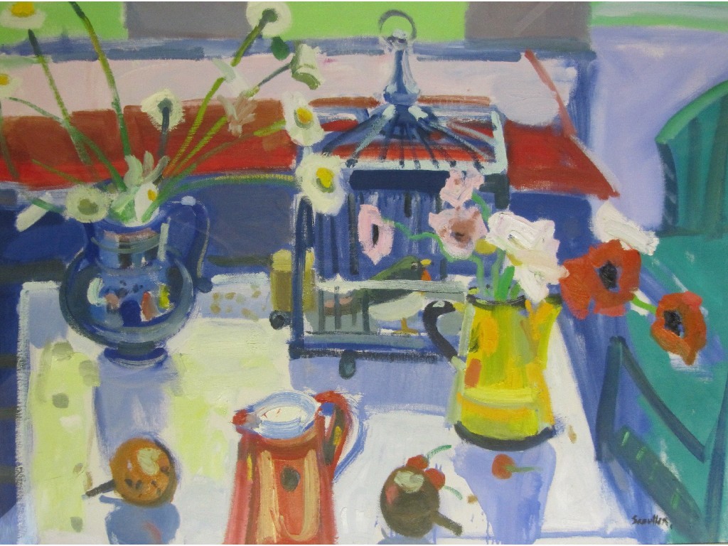 Appraisal: GLEN SCOULLER RGI b Oil on canvas 'Still life with