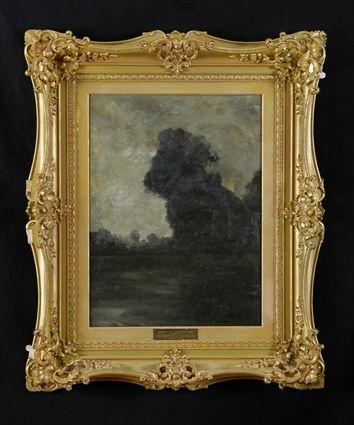 Appraisal: FRENCH SCHOOL SOMBER LANDSCAPE Oil on masonite x in