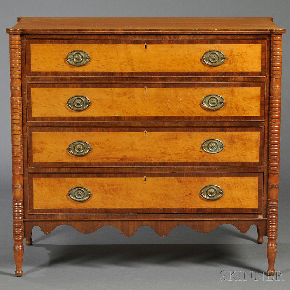 Appraisal: Federal Carved Maple Bird's-eye Maple and Mahogany Veneer Chest of