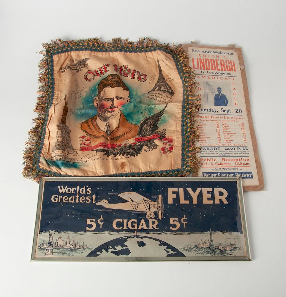 Appraisal: Lindbergh in Los Angeles Poster Pillow Cover and Cigar Ad