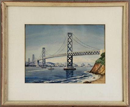 Appraisal: FRANK SERRATONI - SAN FRANCISCO OAKLAND BAY BRIDGE Watercolor on