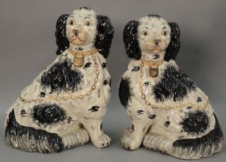 Appraisal: Large pair of black and white Staffordshire Spaniel dogs ht