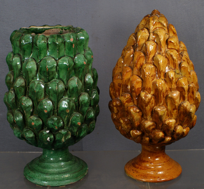 Appraisal: pcs glazed French pineapple vase and finial - h largest