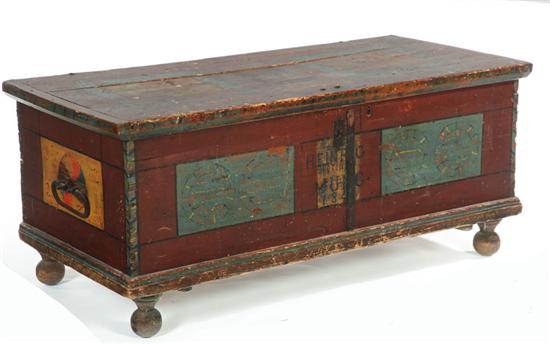 Appraisal: DECORATED BLANKET CHEST American or European dated pine Compass decorated