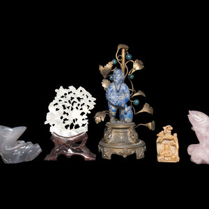 Appraisal: Five Chinese Hardstone Carvings the first an agate rhyton cup