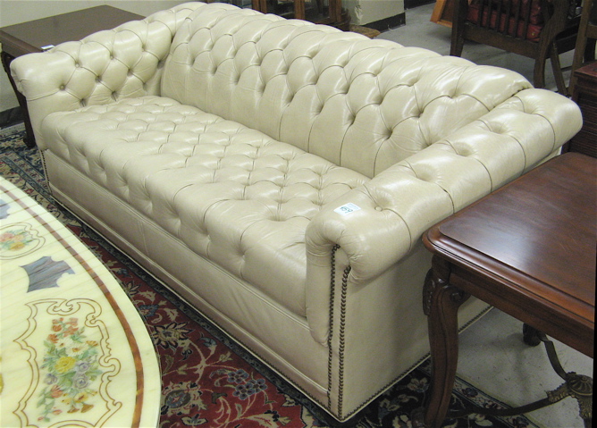 Appraisal: BUTTONED LEATHER CHESTERFIELD SOFA SLEEPER Craftwork Guild Ltd Hickory North