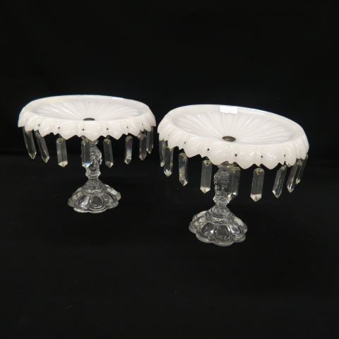 Appraisal: Pair of th Century Compotes opaline with clear pedestal bases