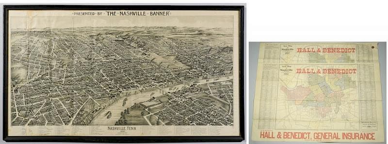 Appraisal: Birdseye View Nashville Map plus Streetcar Maps st item Framed