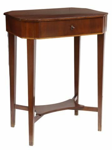 Appraisal: Continental mahogany sewing table th c hinged top opening to