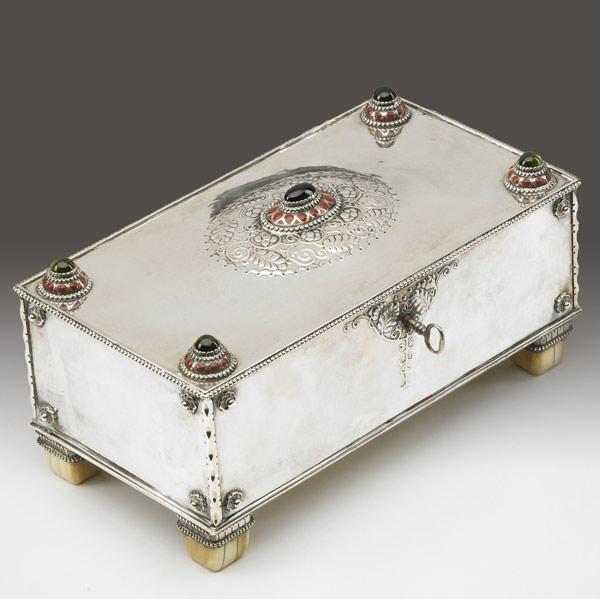 Appraisal: DAVID ANDERSEN Oslo Norway Hammered silver jewelry box decorated with