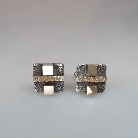 Appraisal: Pair Of Sterling Silver And k Gold Cufflinks mark unidentified