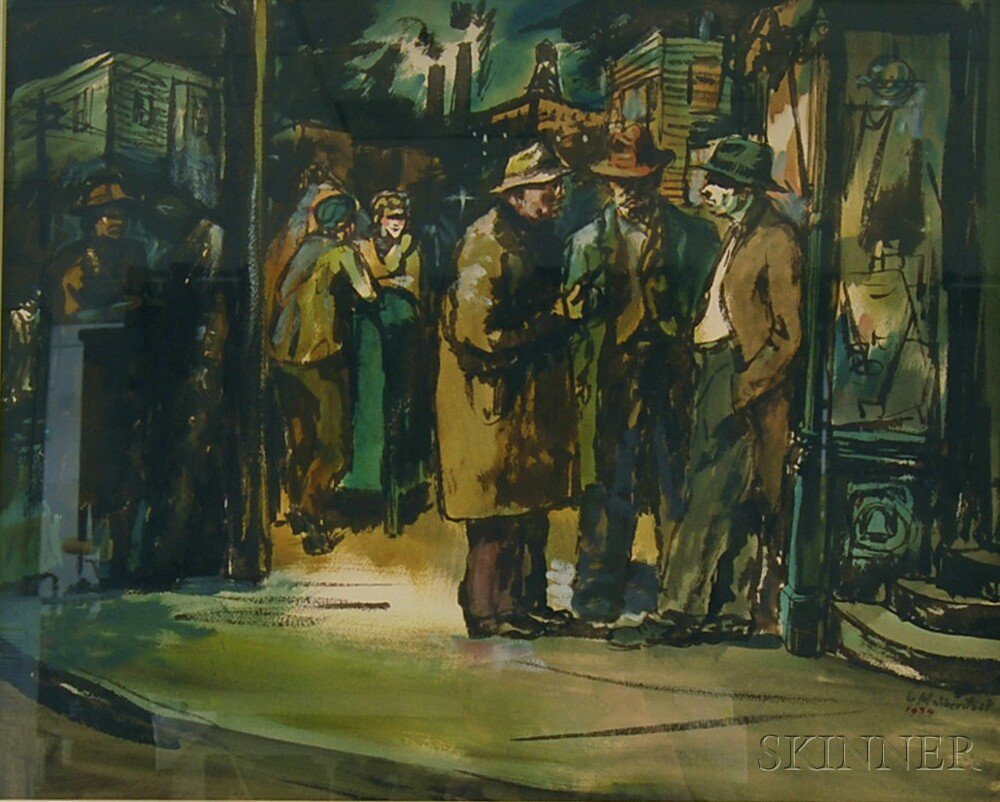 Appraisal: Ernst Halberstadt American - Figures at a Street Corner Signed