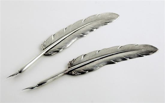 Appraisal: Pair sterling feather-form quills marked and Cumusso L and oz