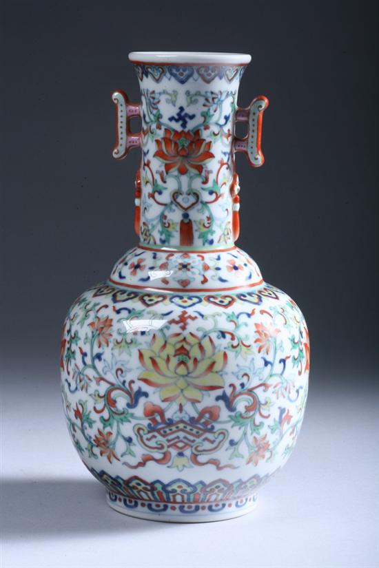 Appraisal: CHINESE DOUCAI PORCELAIN VASE Qianlong underglazed blue seal mark Floral