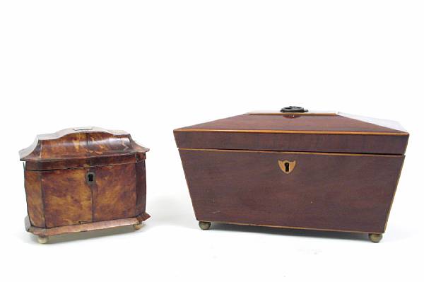 Appraisal: A Regency faux toroiseshell and ivory tea caddy and a