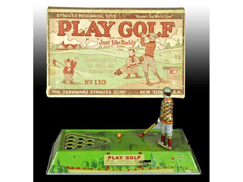 Appraisal: Strauss Tin Wind-Up Play Golf Toy with Original Bo Description