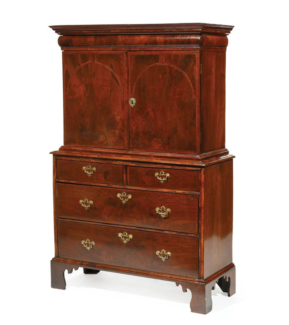 Appraisal: Fine William and Mary Inlaid and Banded Burl Walnut Chest-on-Chest