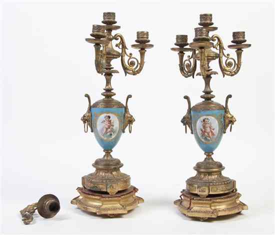 Appraisal: A Pair of Sevres Style Gilt Metal Mounted Four-Light Candelabra