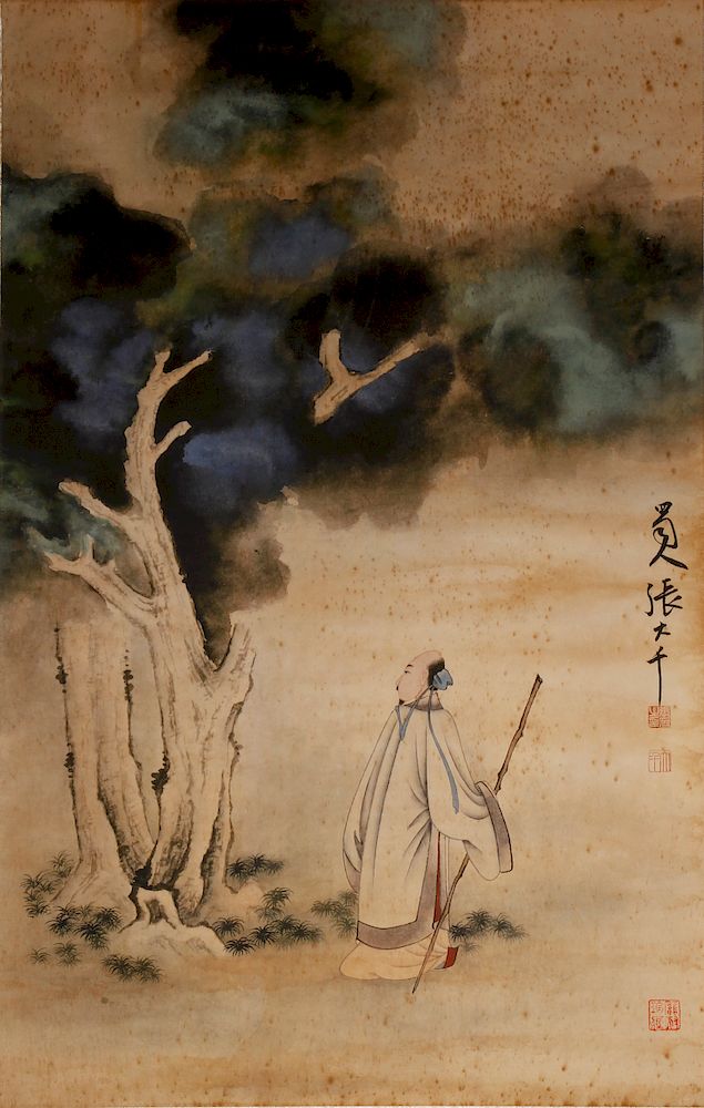 Appraisal: Chinese Scholar Hanging Scroll Ink and color on paper depicting