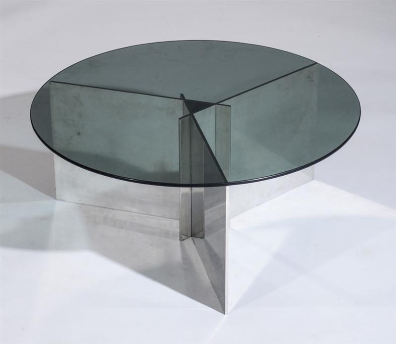 Appraisal: PAUL MAYEN FOR HABITAT COFFEE TABLE Polished aluminum and smoke