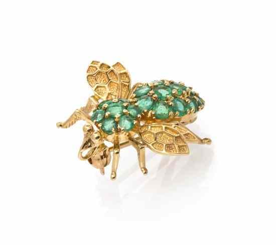 Appraisal: A Karat Yellow Gold and Emerald Bumble Bee Pendant Pin